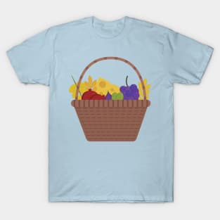 Wicker basket with fruits and dairy products icon in flat design T-Shirt